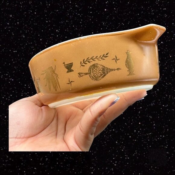 Vintage Pyrex Early American Refrigerator Dish Brown & White 471 1pt 7.5”W 2”T - Picture 8 of 11